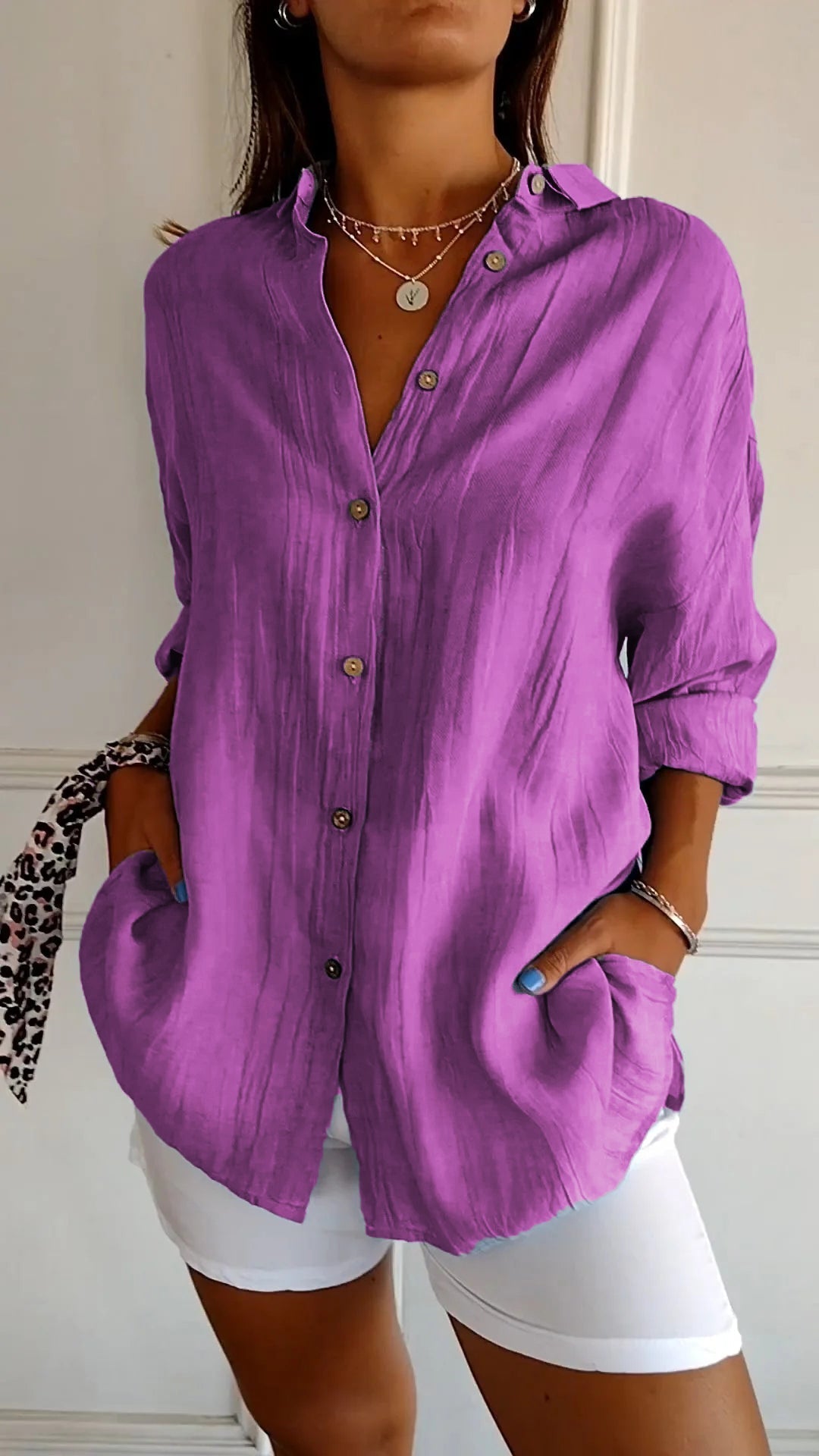 Brittany | Women's Long Sleeve Pointed Collar V Neck Shirt