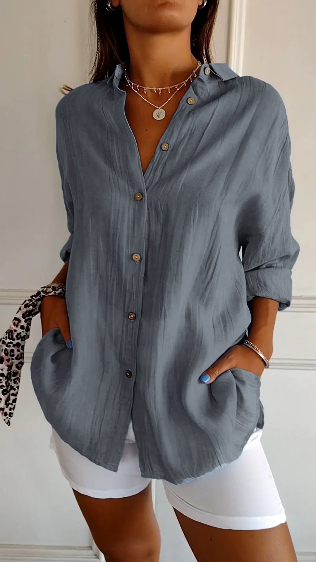 Brittany | Women's Long Sleeve Pointed Collar V Neck Shirt