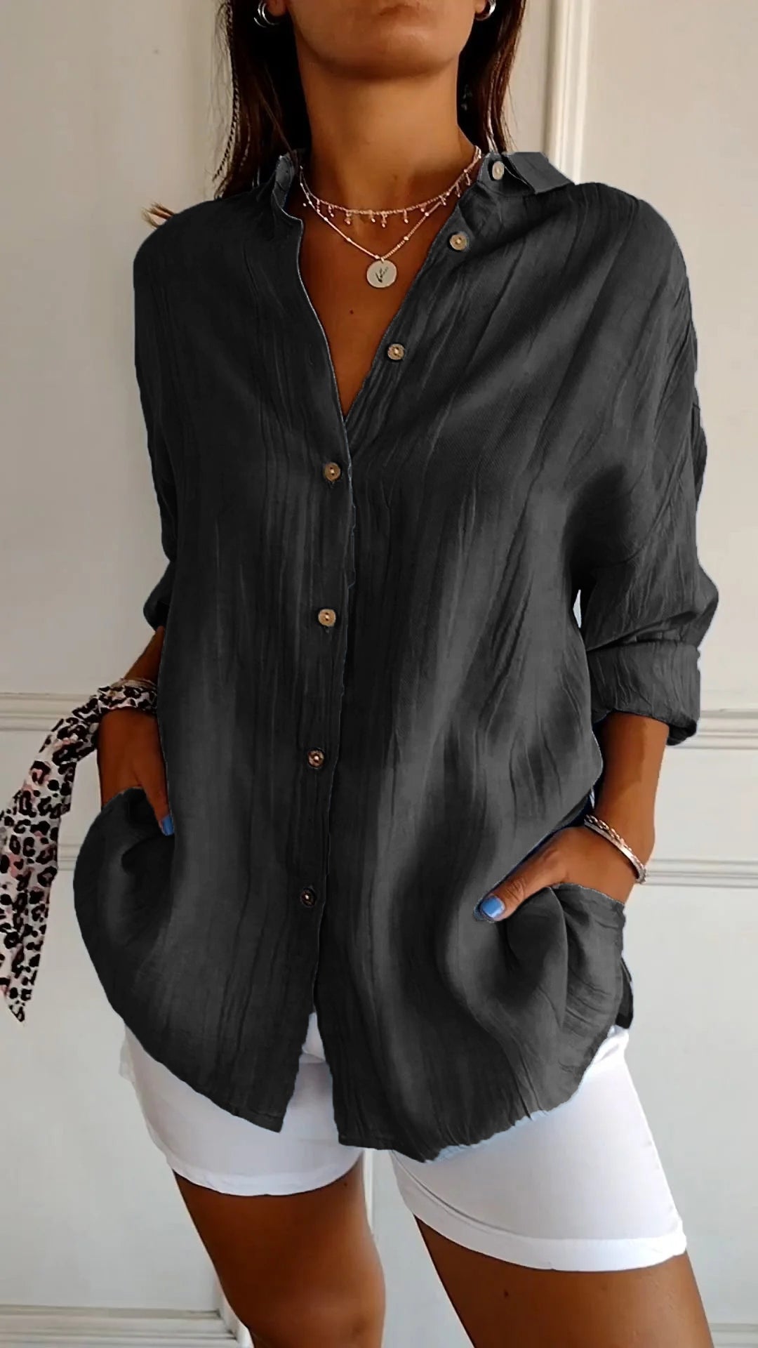 Brittany | Women's Long Sleeve Pointed Collar V Neck Shirt