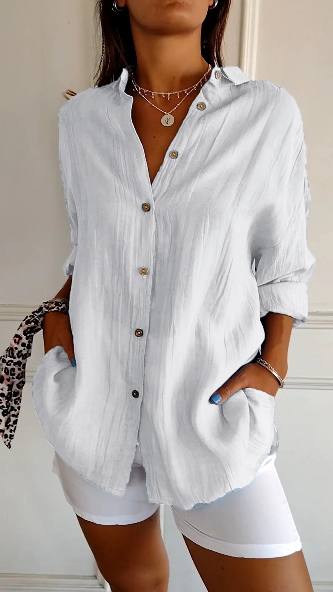 Brittany | Women's Long Sleeve Pointed Collar V Neck Shirt