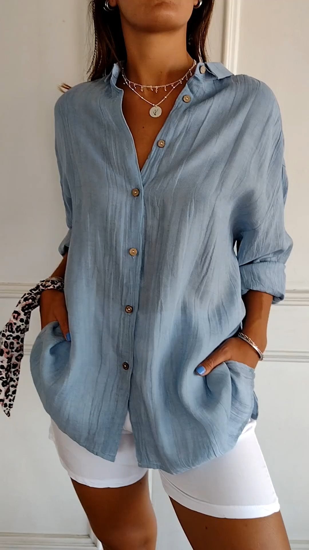 Brittany | Women's Long Sleeve Pointed Collar V Neck Shirt