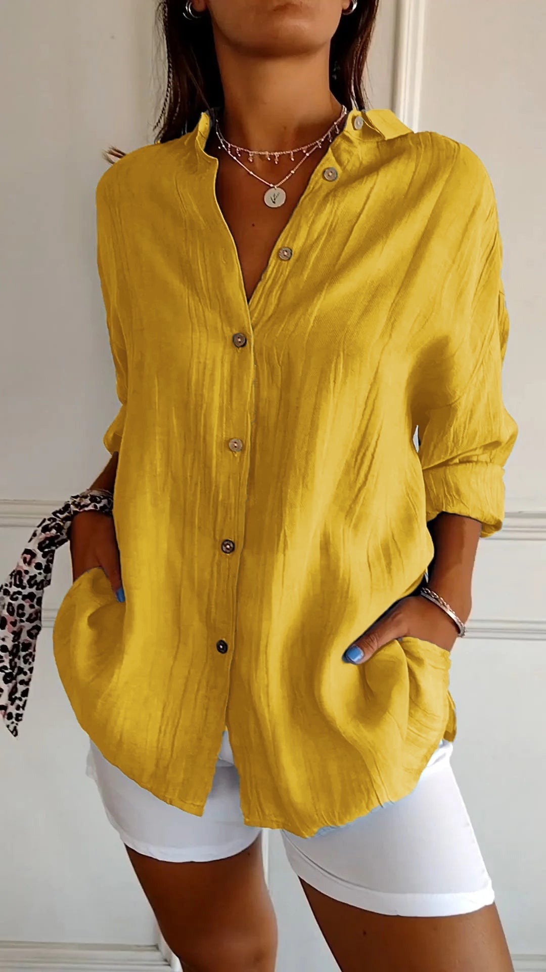 Brittany | Women's Long Sleeve Pointed Collar V Neck Shirt