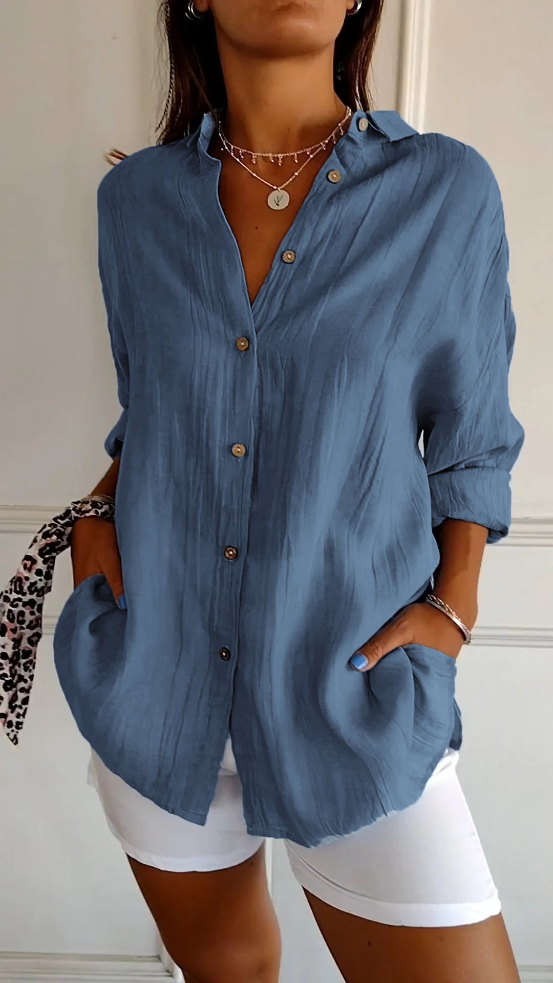 Brittany | Women's Long Sleeve Pointed Collar V Neck Shirt