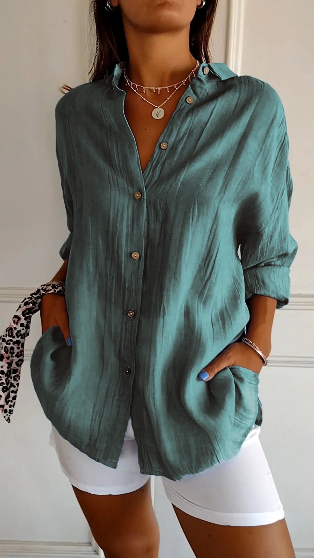 Brittany | Women's Long Sleeve Pointed Collar V Neck Shirt
