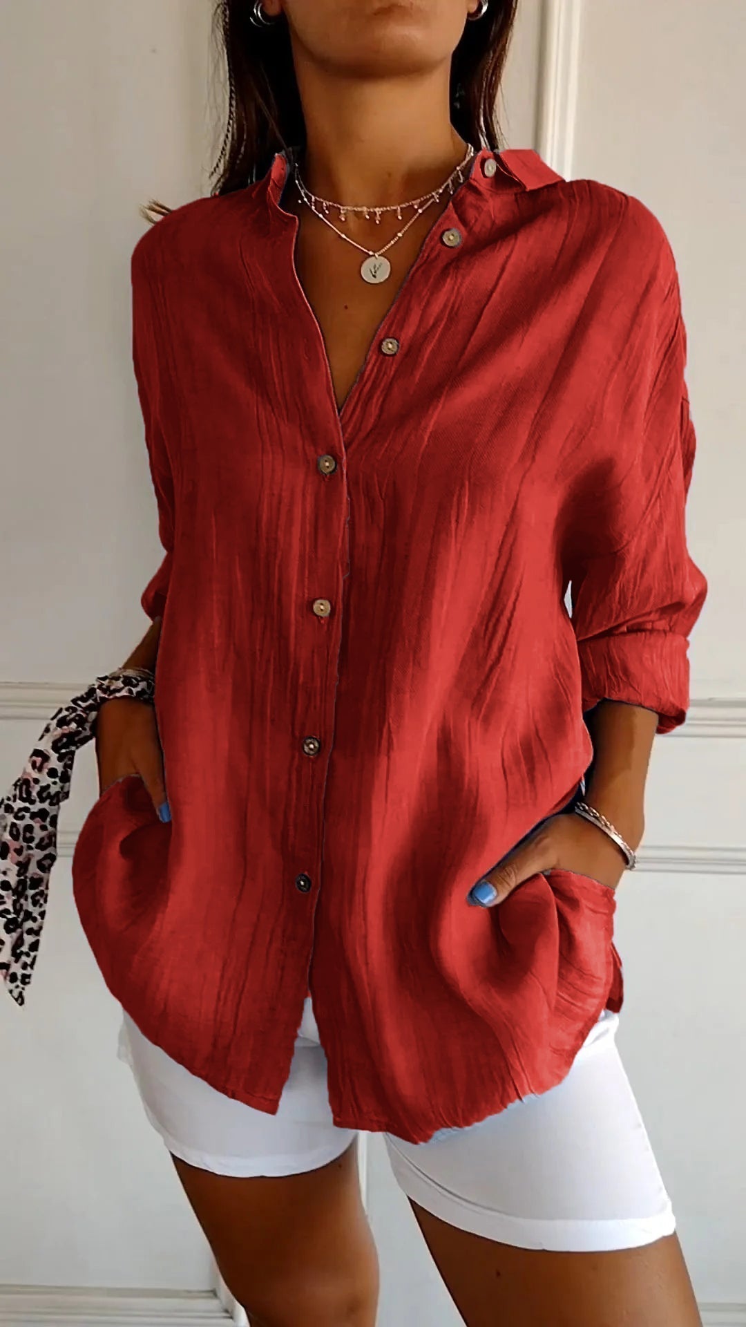 Brittany | Women's Long Sleeve Pointed Collar V Neck Shirt