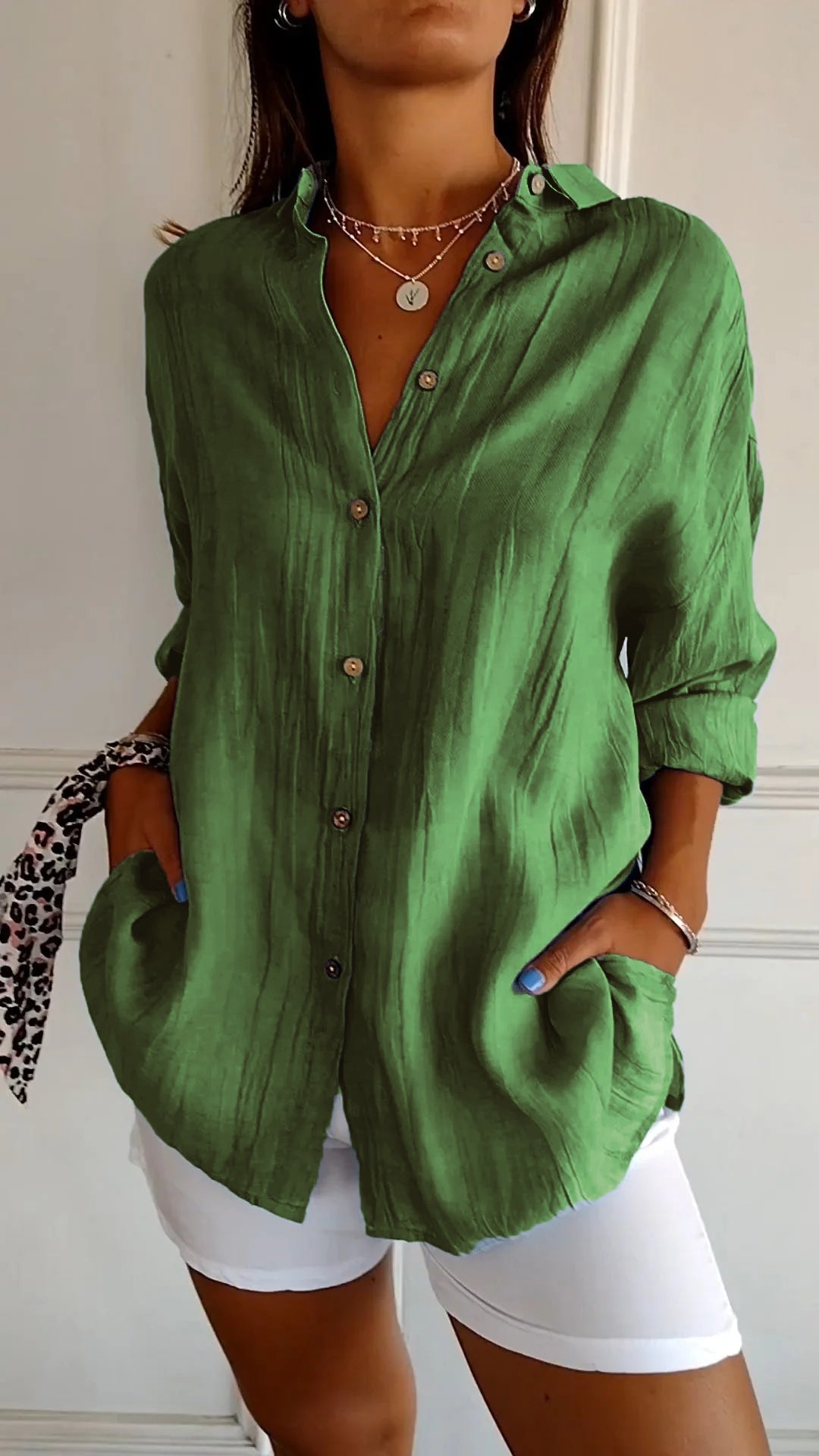 Brittany | Women's Long Sleeve Pointed Collar V Neck Shirt