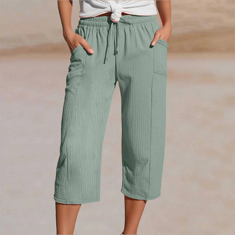 Callista | Women's Drawstring Mid-Rise Straight Leg Pockets Pants