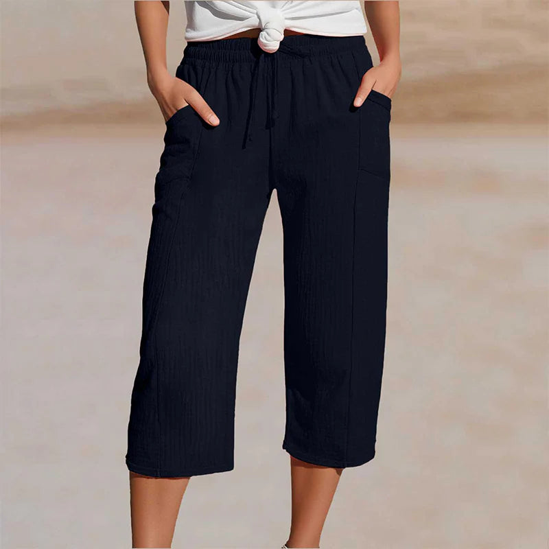 Callista | Women's Drawstring Mid-Rise Straight Leg Pockets Pants