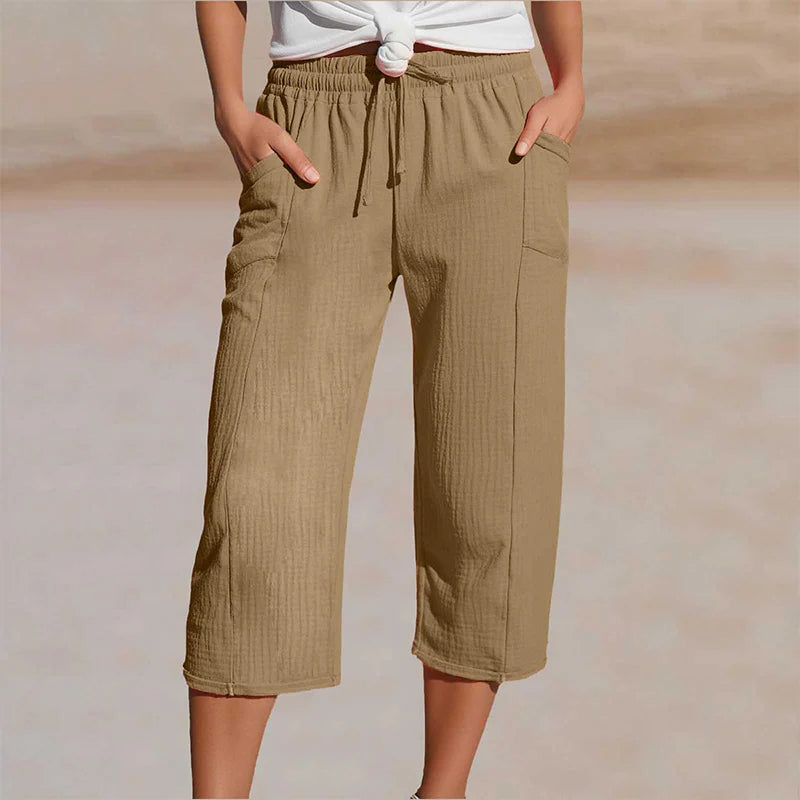 Callista | Women's Drawstring Mid-Rise Straight Leg Pockets Pants