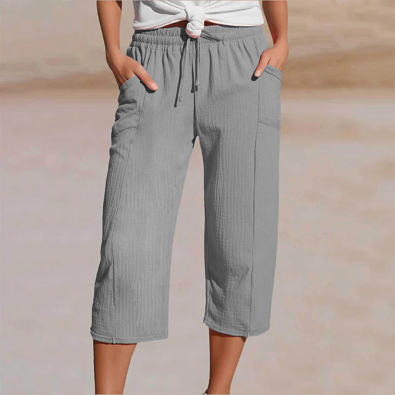 Callista | Women's Drawstring Mid-Rise Straight Leg Pockets Pants