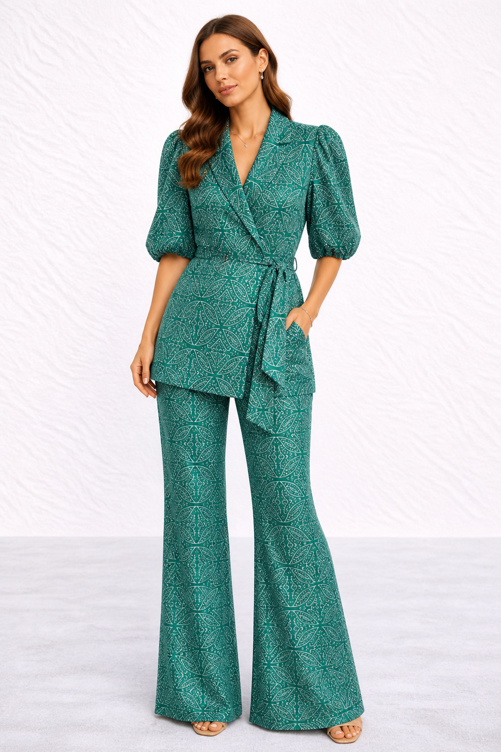 Camille | Women’s Puff Sleeve Waist Tie Two Piece Set