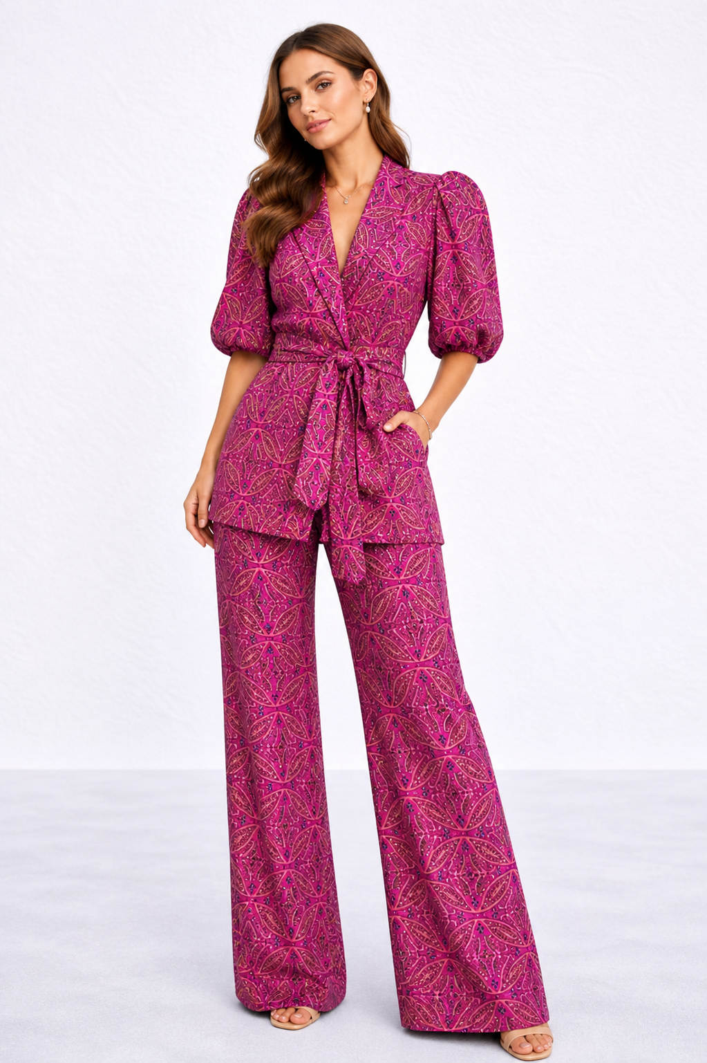 Camille | Women’s Puff Sleeve Waist Tie Two Piece Set