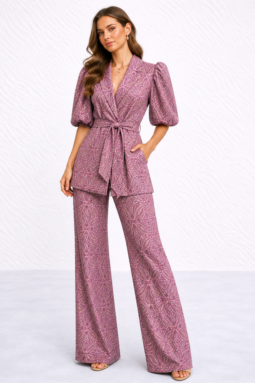 Camille | Women’s Puff Sleeve Waist Tie Two Piece Set