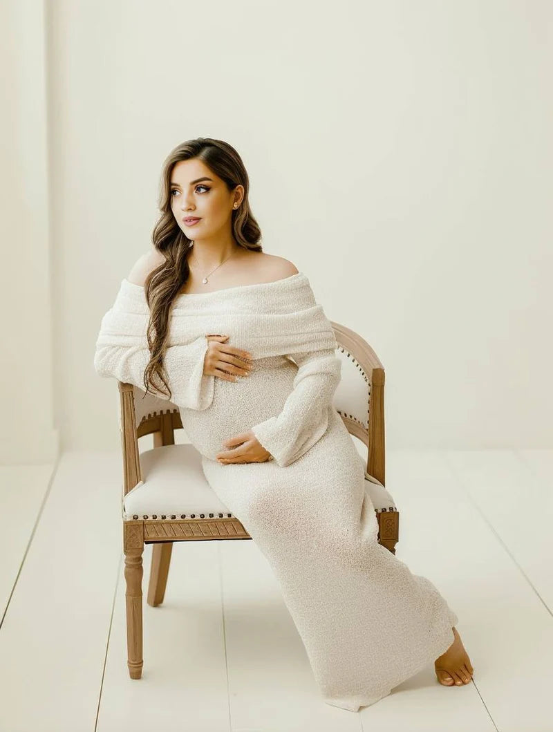 Brielle | Women’s Long Sleeve Off Shoulder Bodycon Maternity Maxi Dress