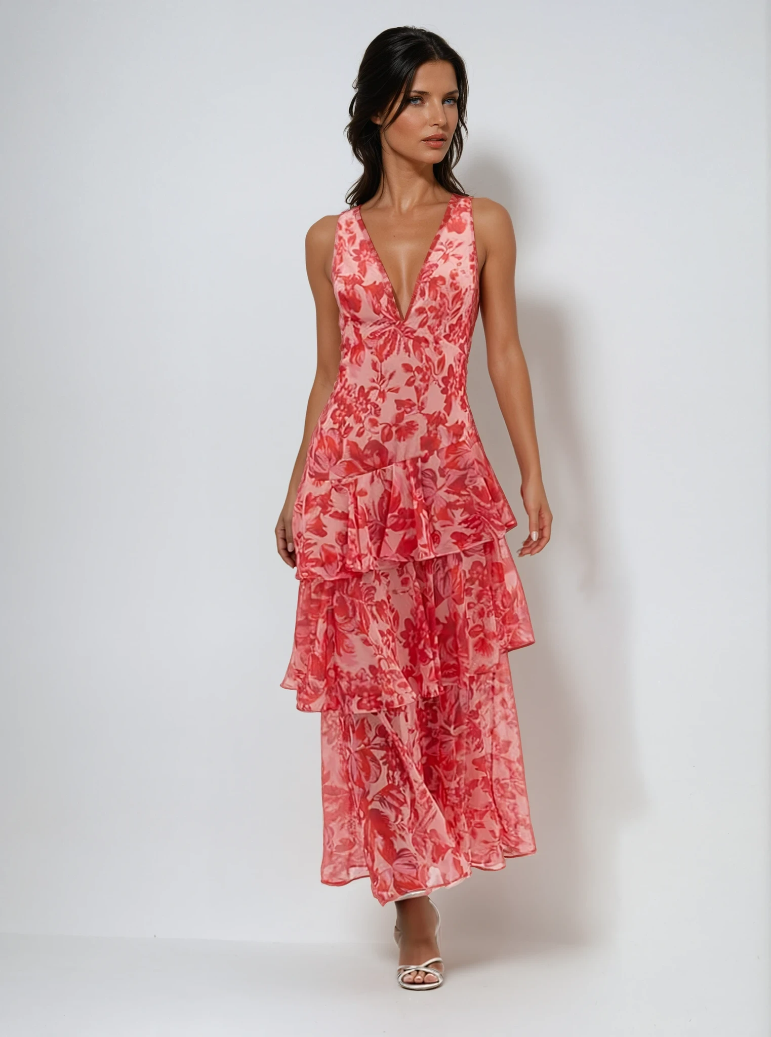Carissa | Women’s Floral Flowy V Neck Backless Maxi Dress