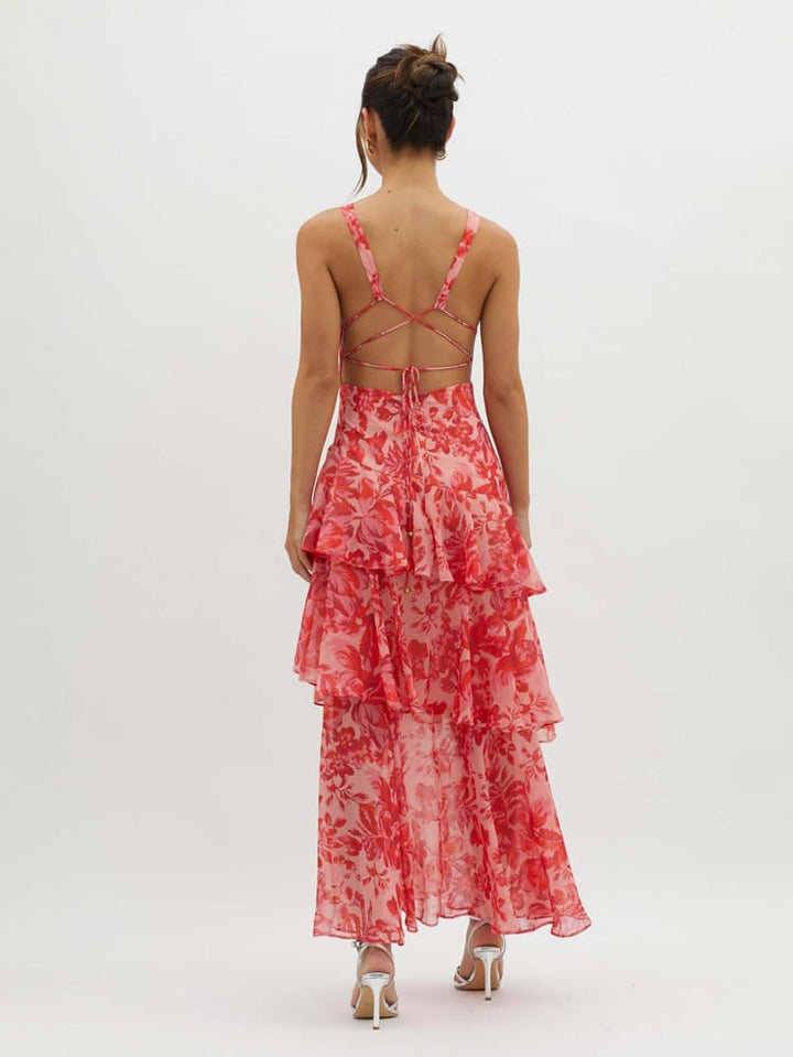 Carissa | Women’s Floral Flowy V Neck Backless Maxi Dress