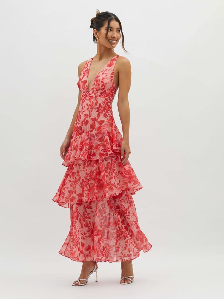 Carissa | Women’s Floral Flowy V Neck Backless Maxi Dress