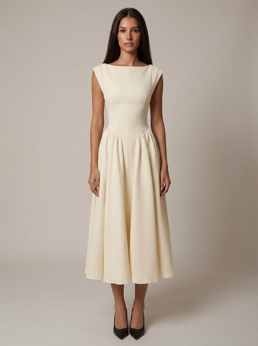 Carlene | Women’s Sleeveless Open Back Pleated Midi Dress