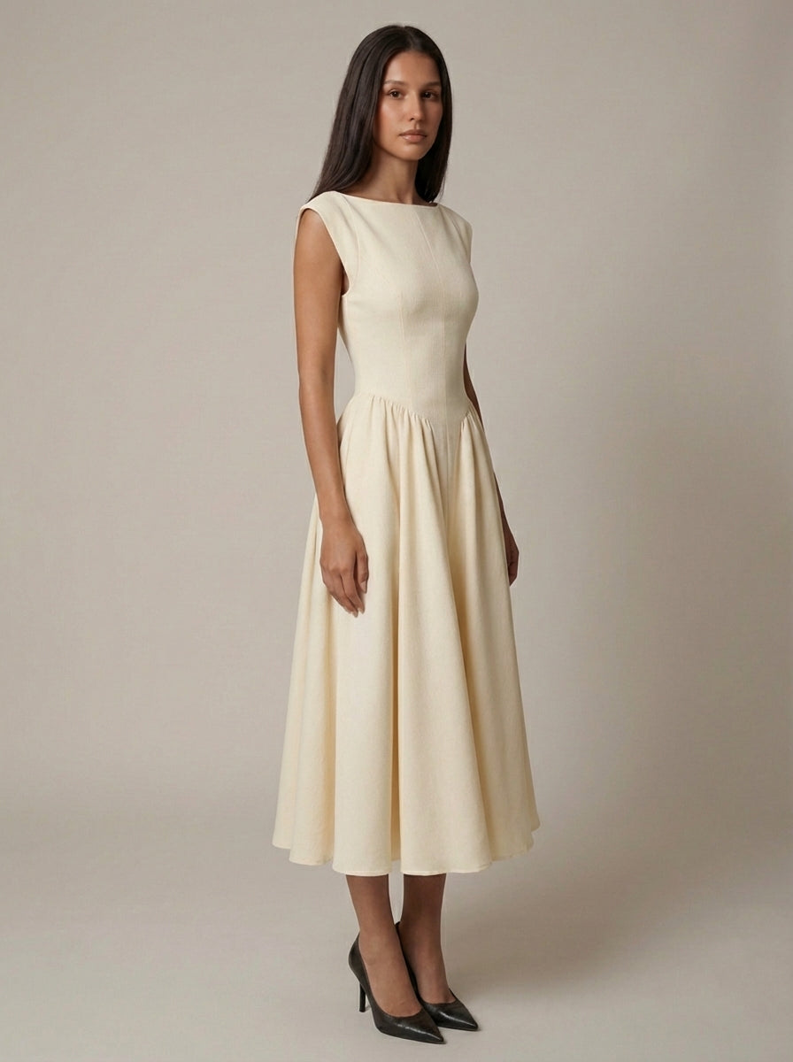 Carlene | Women’s Sleeveless Open Back Pleated Midi Dress