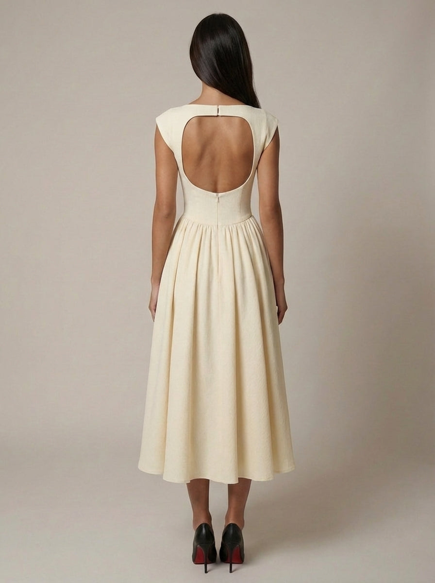 Carlene | Women’s Sleeveless Open Back Pleated Midi Dress