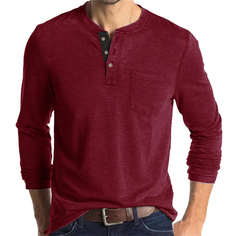 Carlton | Men’s Long Sleeve Crew Neck Henley Shirt