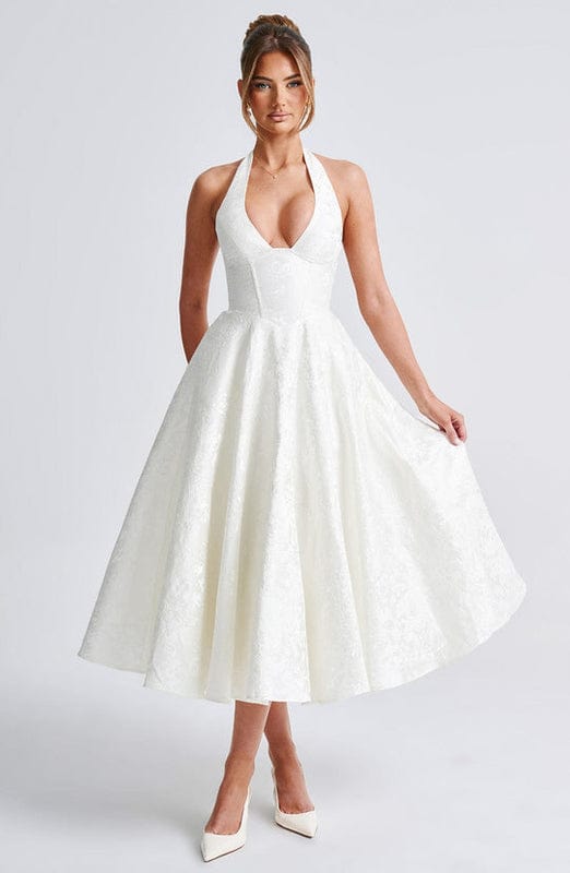 Carmela | Women’s Backless Sleeveless Halter Neck Midi Dress