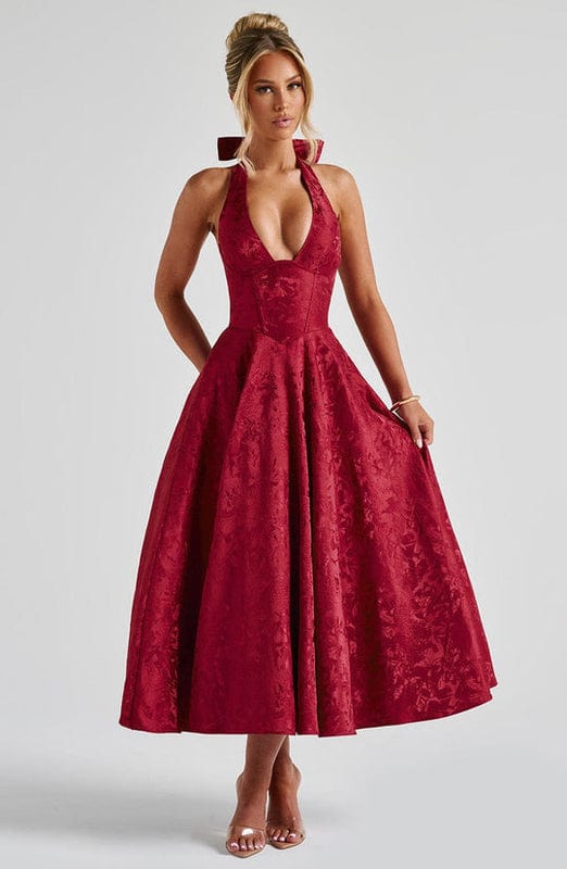 Carmela | Women’s Backless Sleeveless Halter Neck Midi Dress