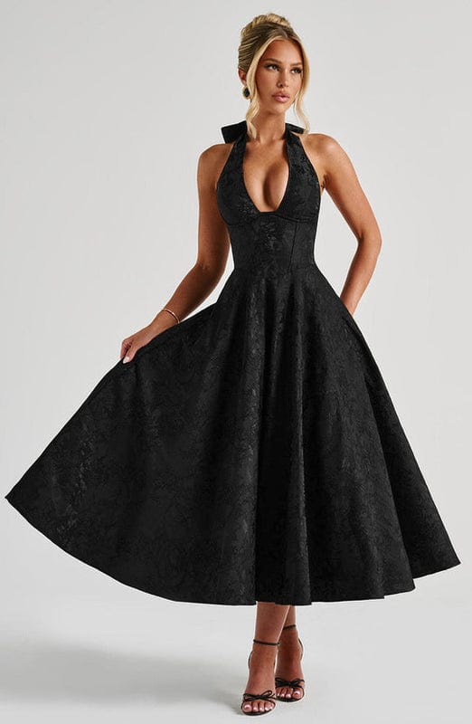 Carmela | Women’s Backless Sleeveless Halter Neck Midi Dress