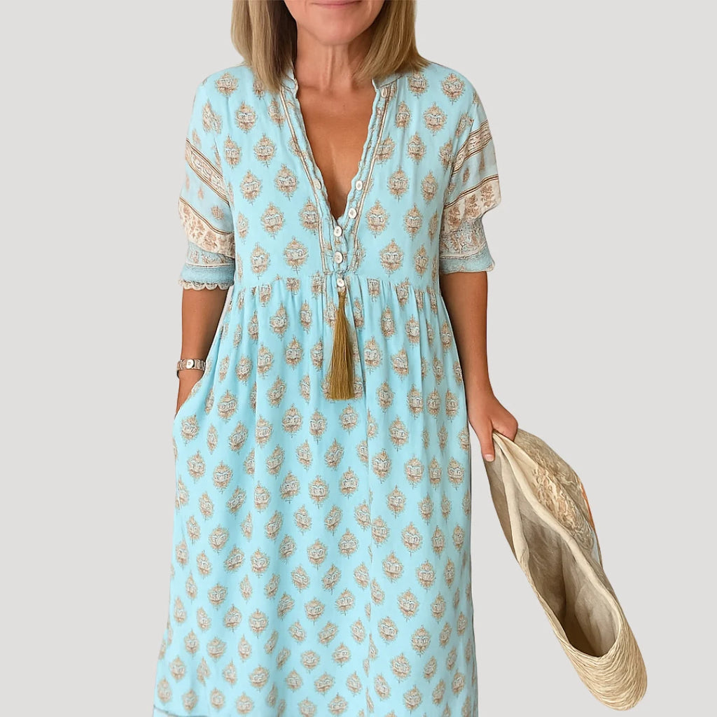 Carol | Women’s Printed Half Sleeve Boho Midi Dress