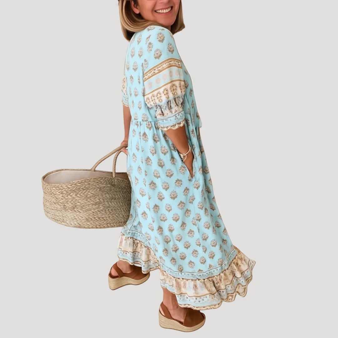 Carol | Women’s Printed Half Sleeve Boho Midi Dress