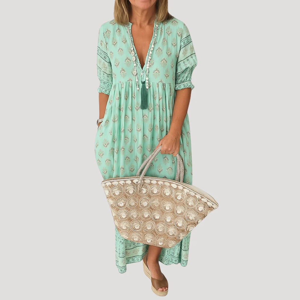 Carol | Women’s Printed Half Sleeve Boho Midi Dress