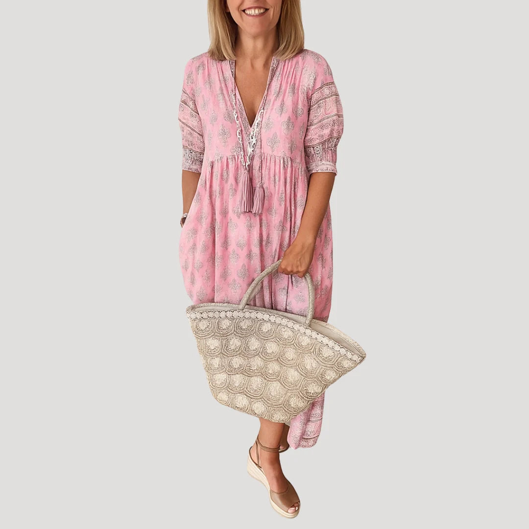 Carol | Women’s Printed Half Sleeve Boho Midi Dress
