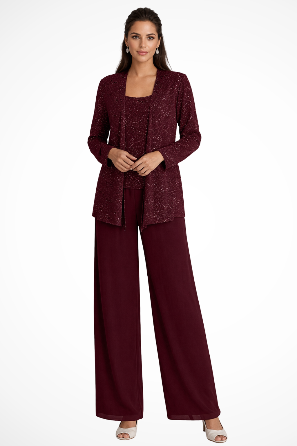 Carolyn | Women's Wide Leg Long Sleeve Three Piece Suit
