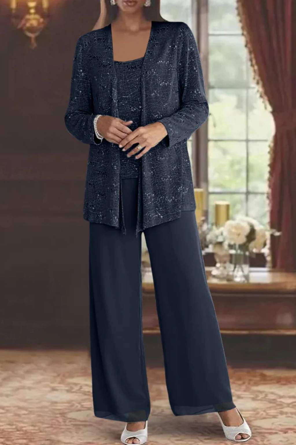 Carolyn | Women's Wide Leg Long Sleeve Three Piece Suit