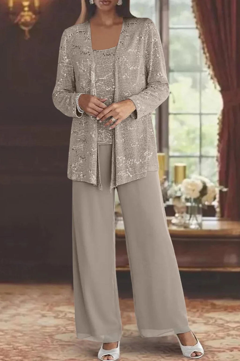 Carolyn | Women's Wide Leg Long Sleeve Three Piece Suit