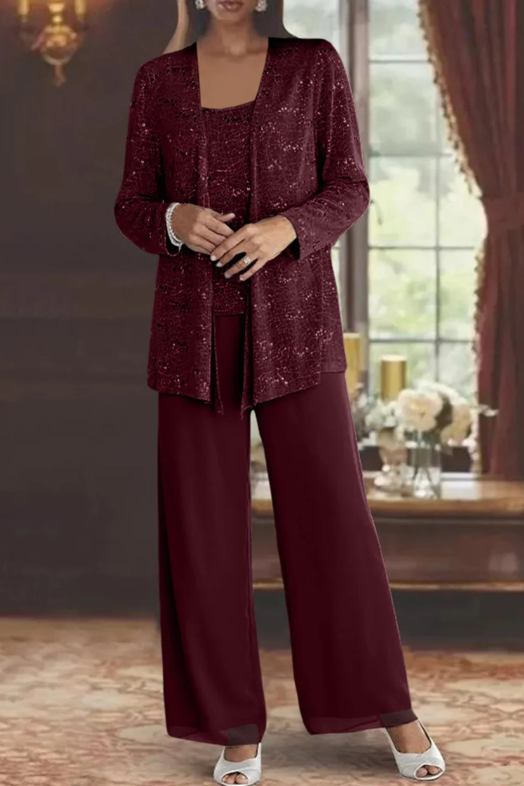 Carolyn | Women's Wide Leg Long Sleeve Three Piece Suit
