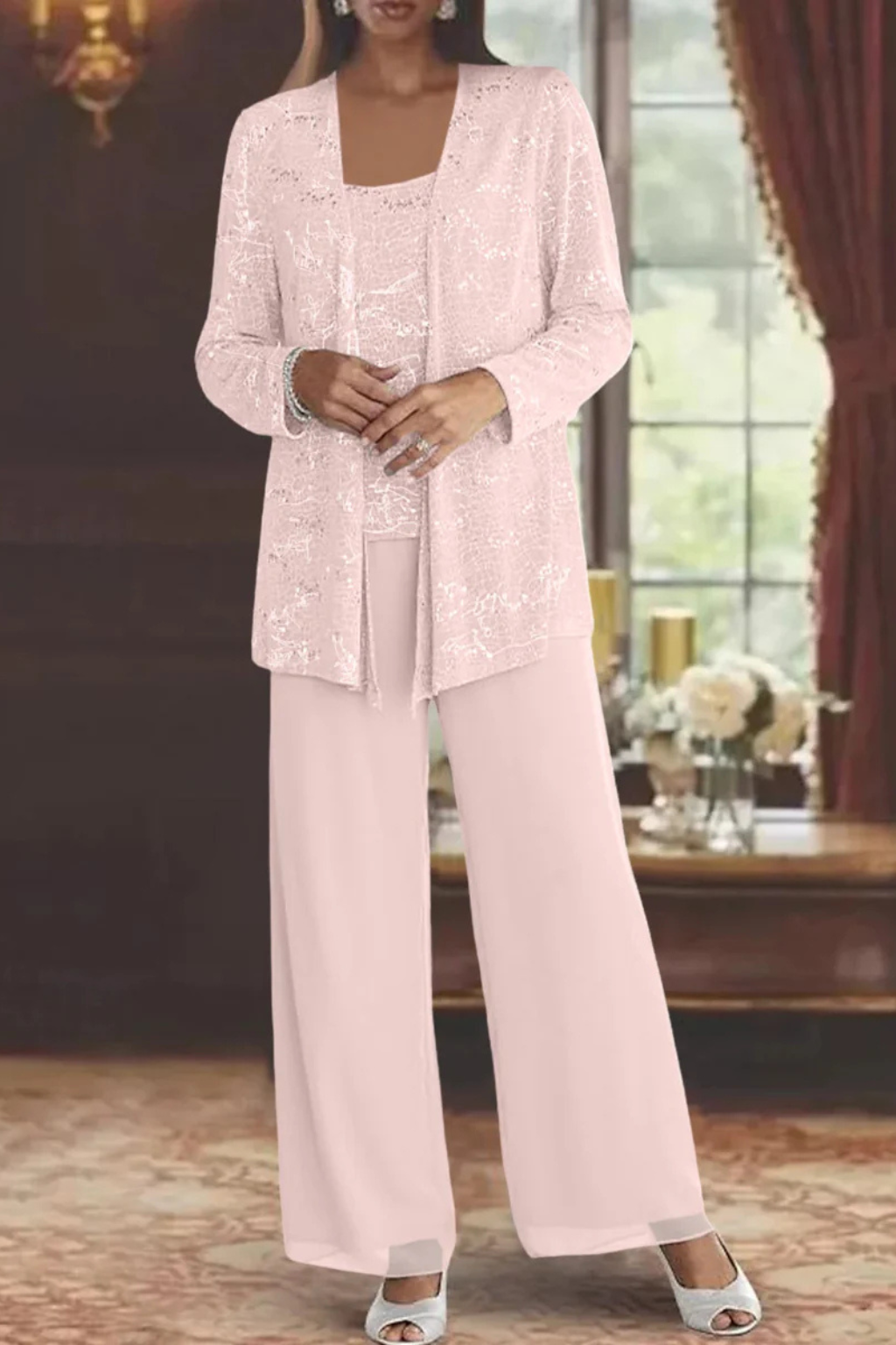 Carolyn | Women's Wide Leg Long Sleeve Three Piece Suit