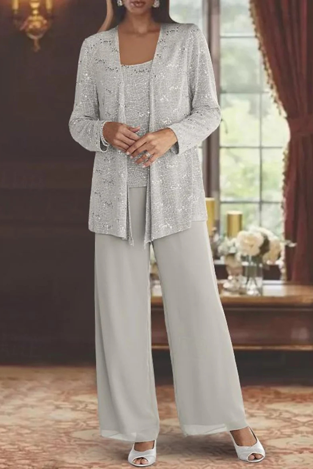 Carolyn | Women's Wide Leg Long Sleeve Three Piece Suit