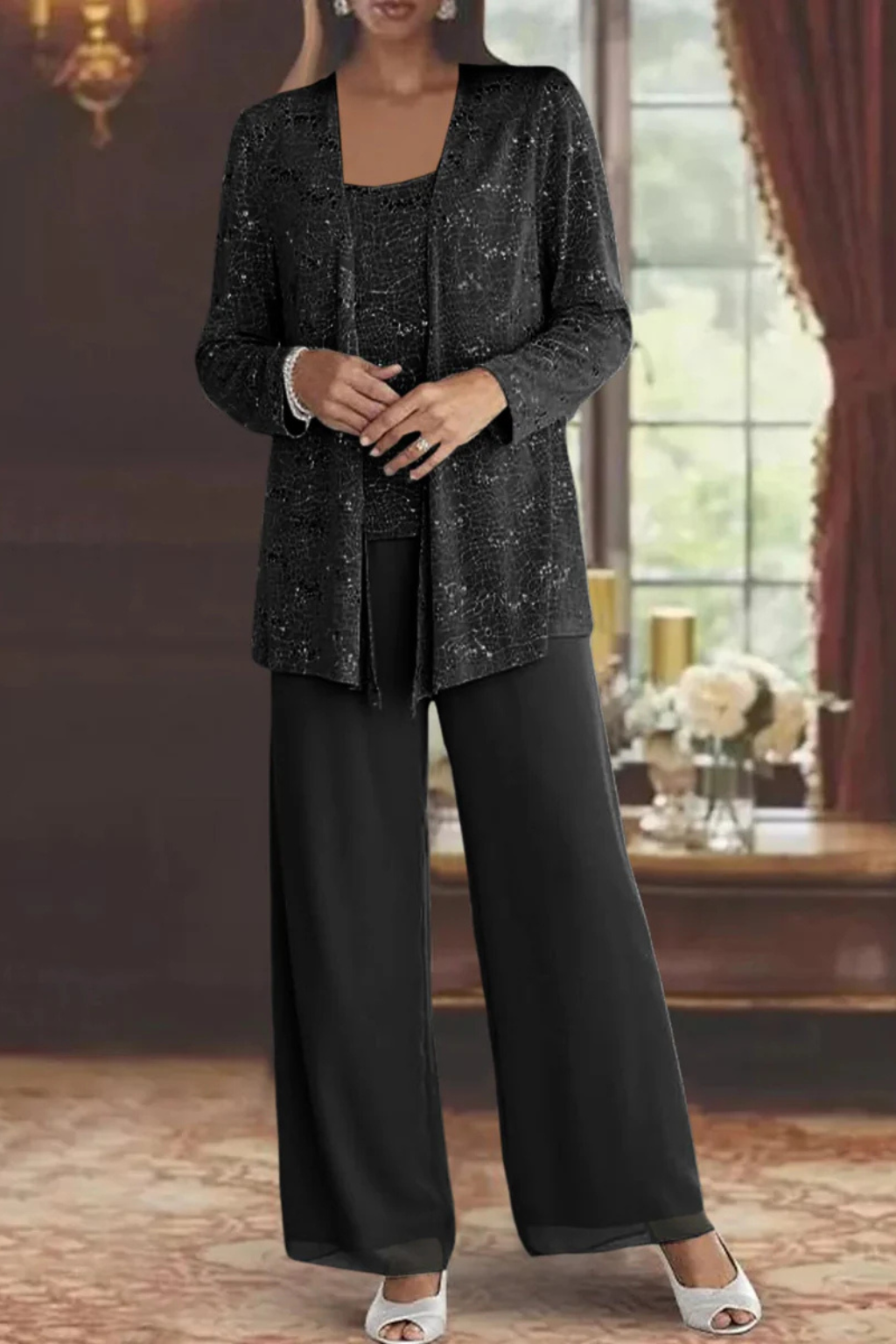 Carolyn | Women's Wide Leg Long Sleeve Three Piece Suit