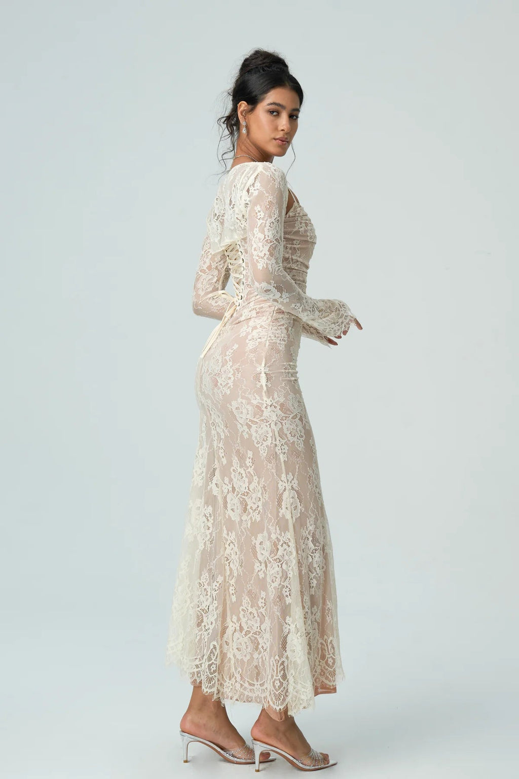 Carrie | Women’s Square Neck Sheer Sleeve Wedding Guest Dress