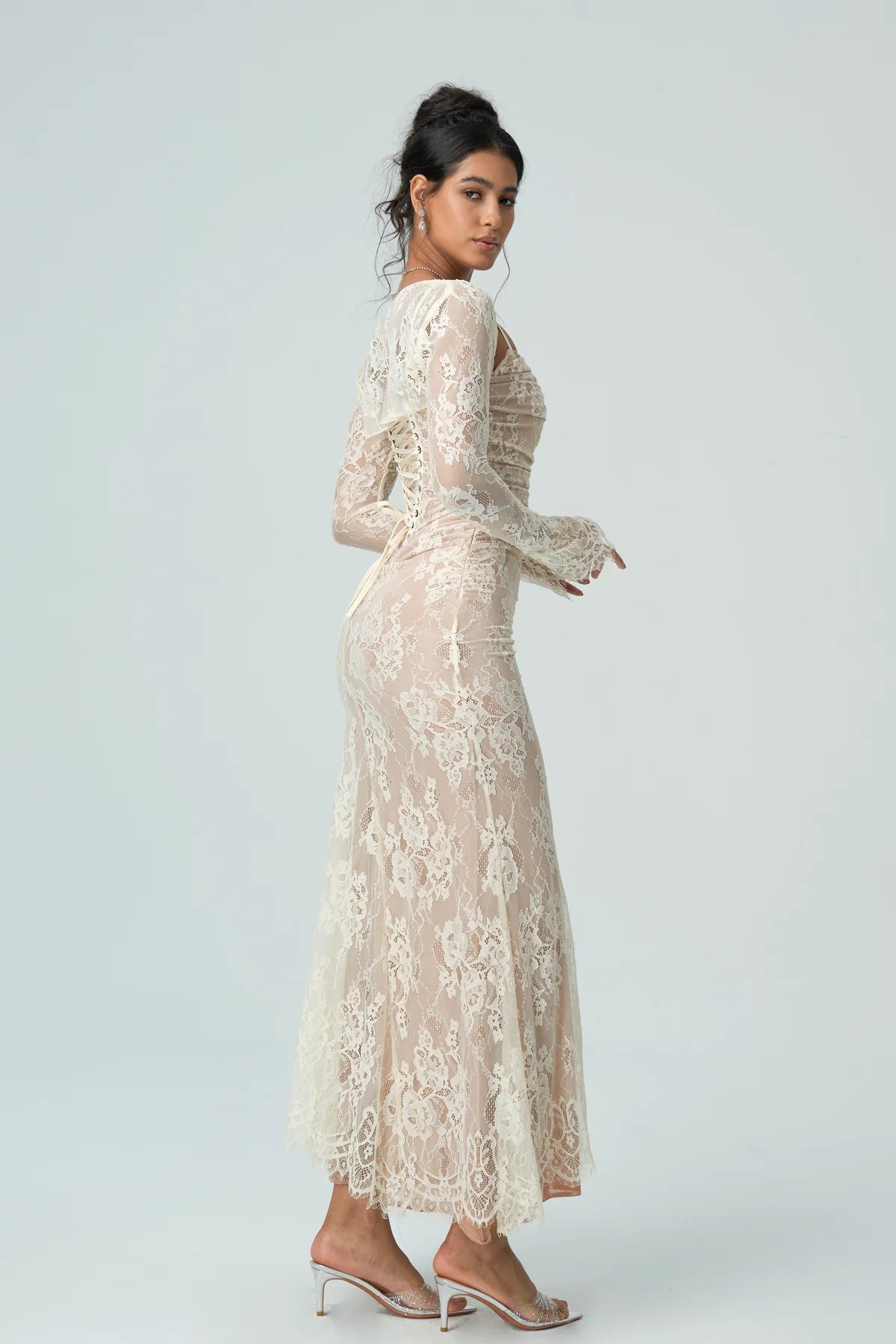 Carrie | Women’s Square Neck Sheer Sleeve Wedding Guest Dress