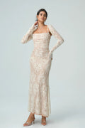 Carrie | Women’s Square Neck Sheer Sleeve Wedding Guest Dress