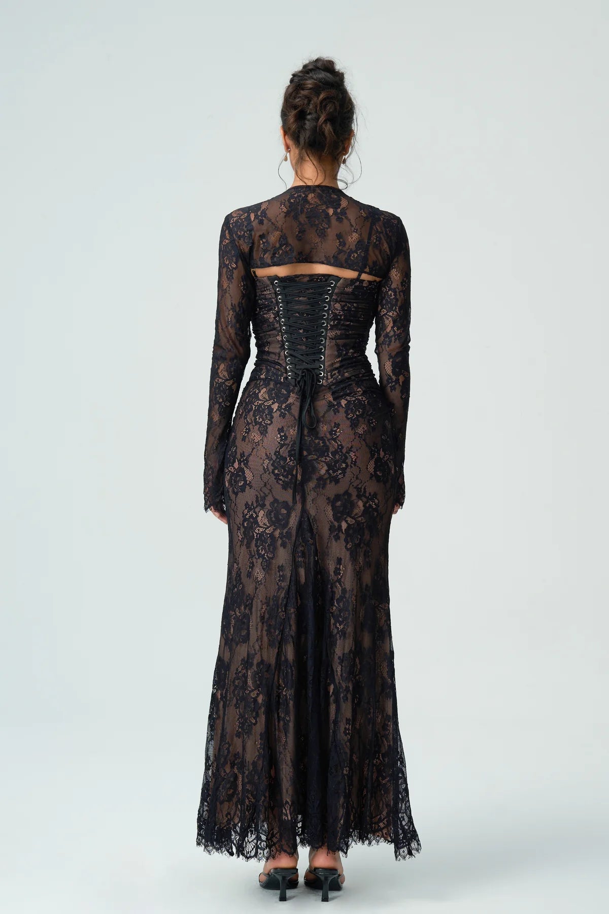 Carrie | Women’s Square Neck Sheer Sleeve Wedding Guest Dress