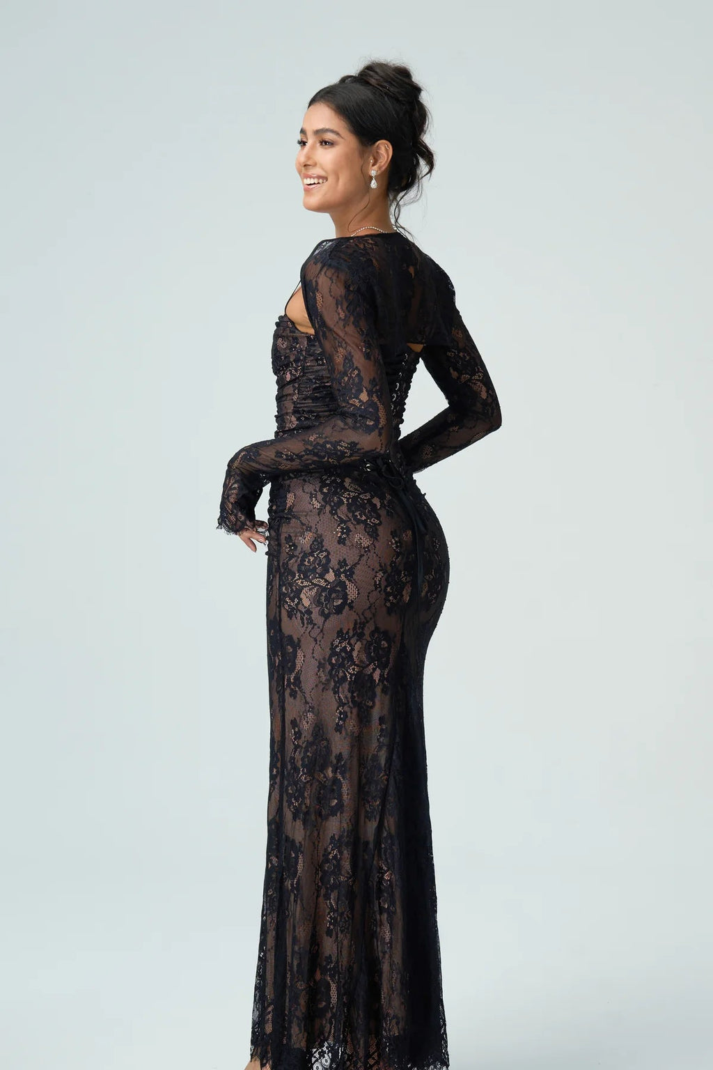 Carrie | Women’s Square Neck Sheer Sleeve Wedding Guest Dress