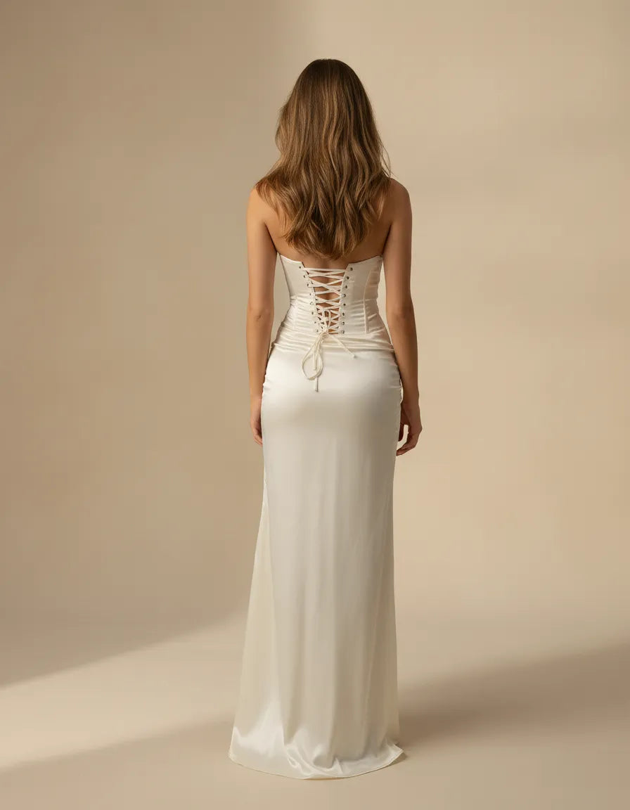 Cassie | Women’s High Slit Sleeveless White Wedding Guest Dress