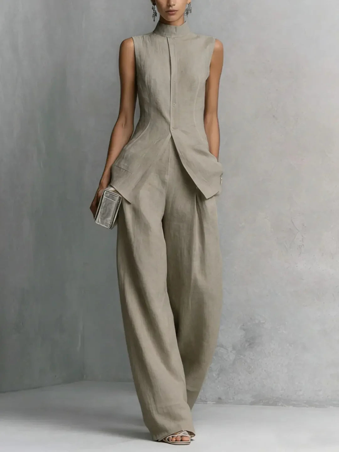 Cataleya | Women's Wide Leg Mock Neck Sleeveless Two Piece Set