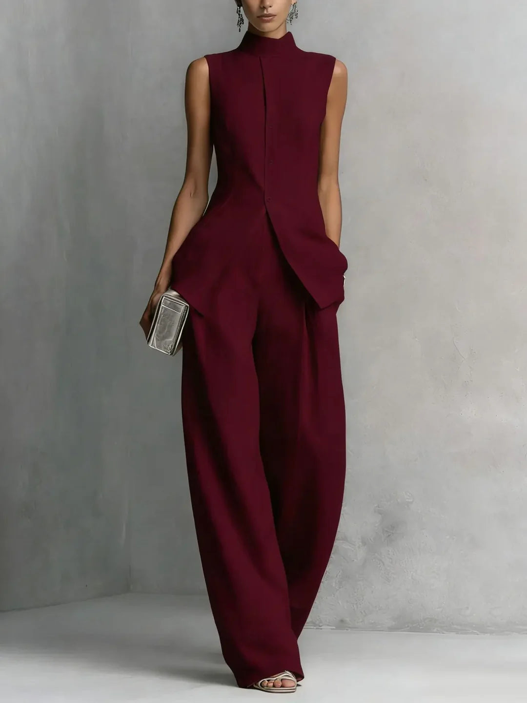 Cataleya | Women's Wide Leg Mock Neck Sleeveless Two Piece Set
