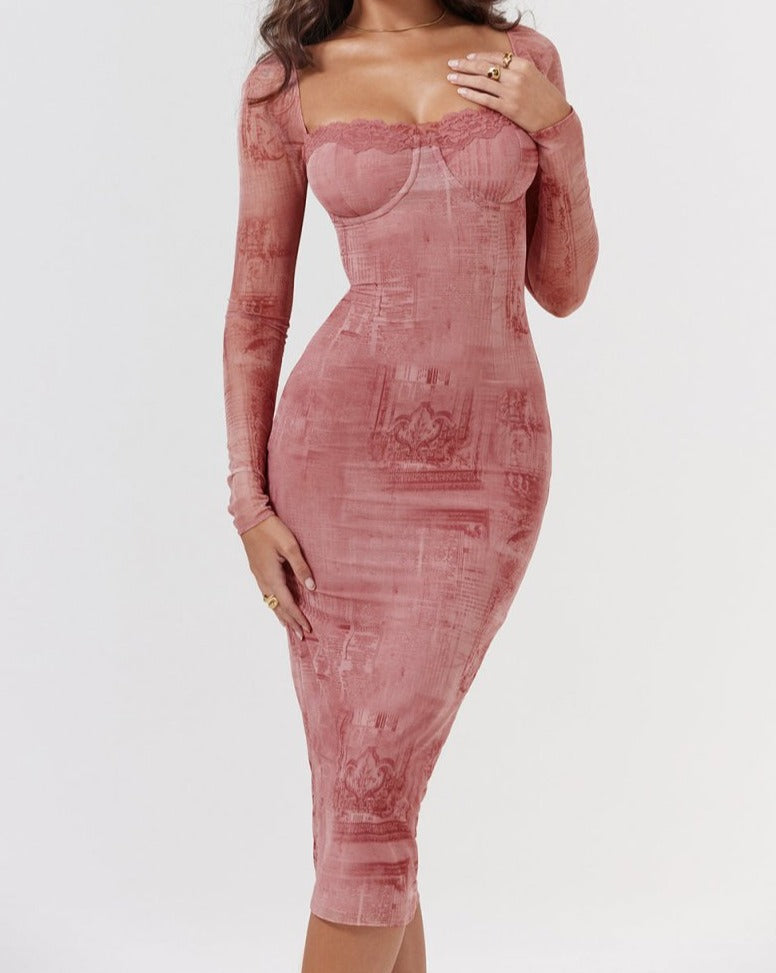 Catalina | Women’s Square Neck Long Sleeve Bodycon Midi Dress