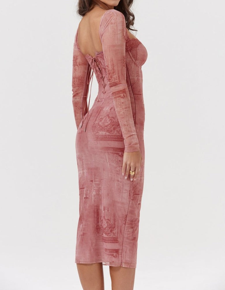 Catalina | Women’s Square Neck Long Sleeve Bodycon Midi Dress