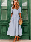 Catelyn | Women’s Scoop Neck Short Sleeve Striped Midi Dress